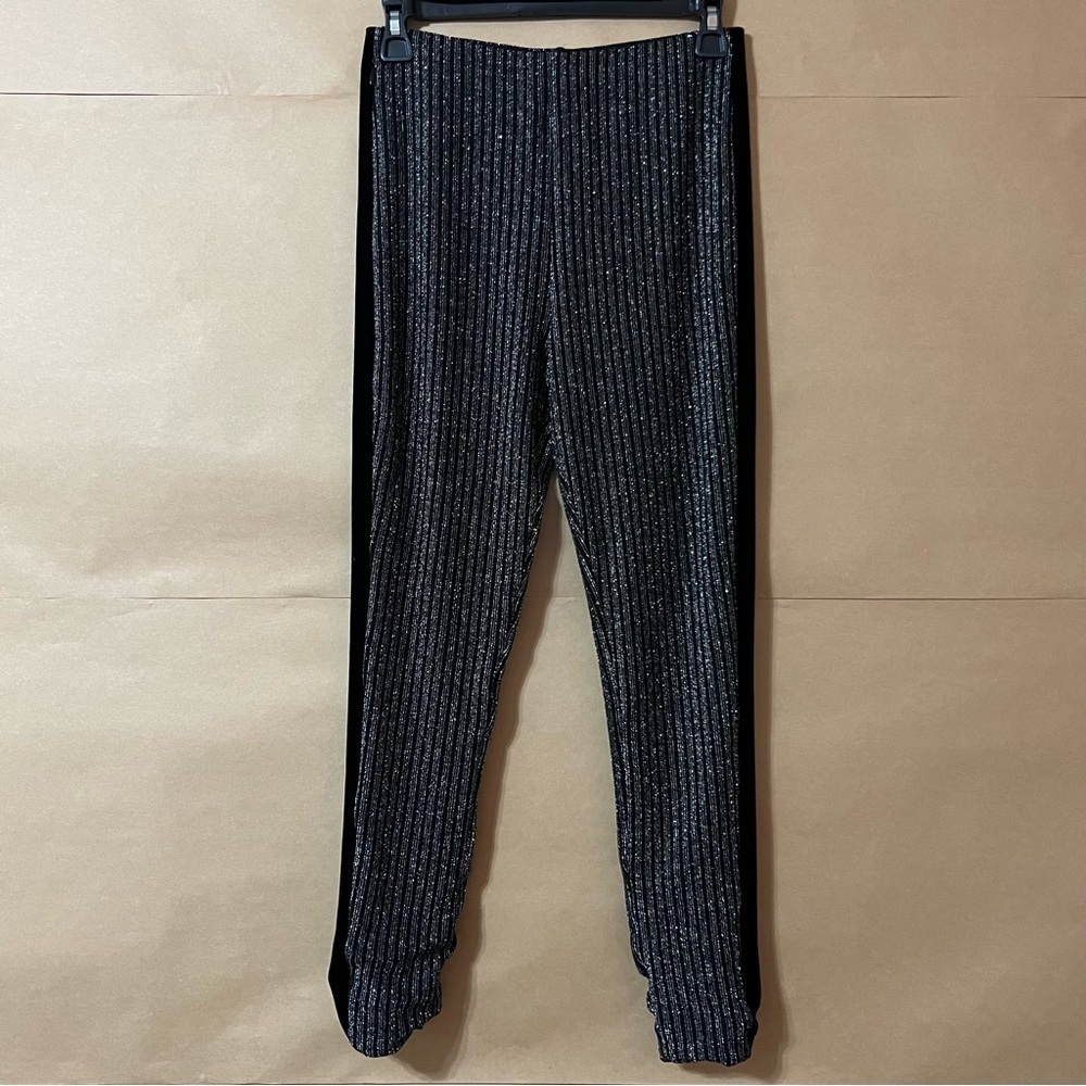 NBD | Tuxedo Legging in Silver Stripe Metallic High Rises Pull-On Pants Size M